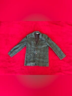 Cat & Jack Girl's Long Sleeve V-Neck Collared Plaid Green Blazer Size: 7